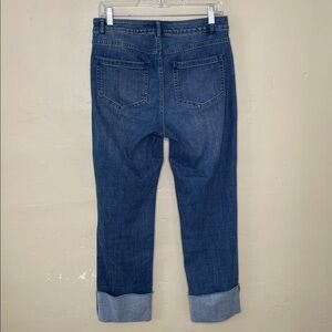J JILL Denim Blue Jeans High Rise Straight Leg Wide Cuff Stretchy 5 Pocket 6